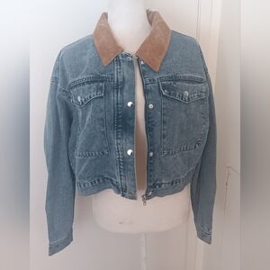 Classic Blue Denim Jacket with Brown Collar